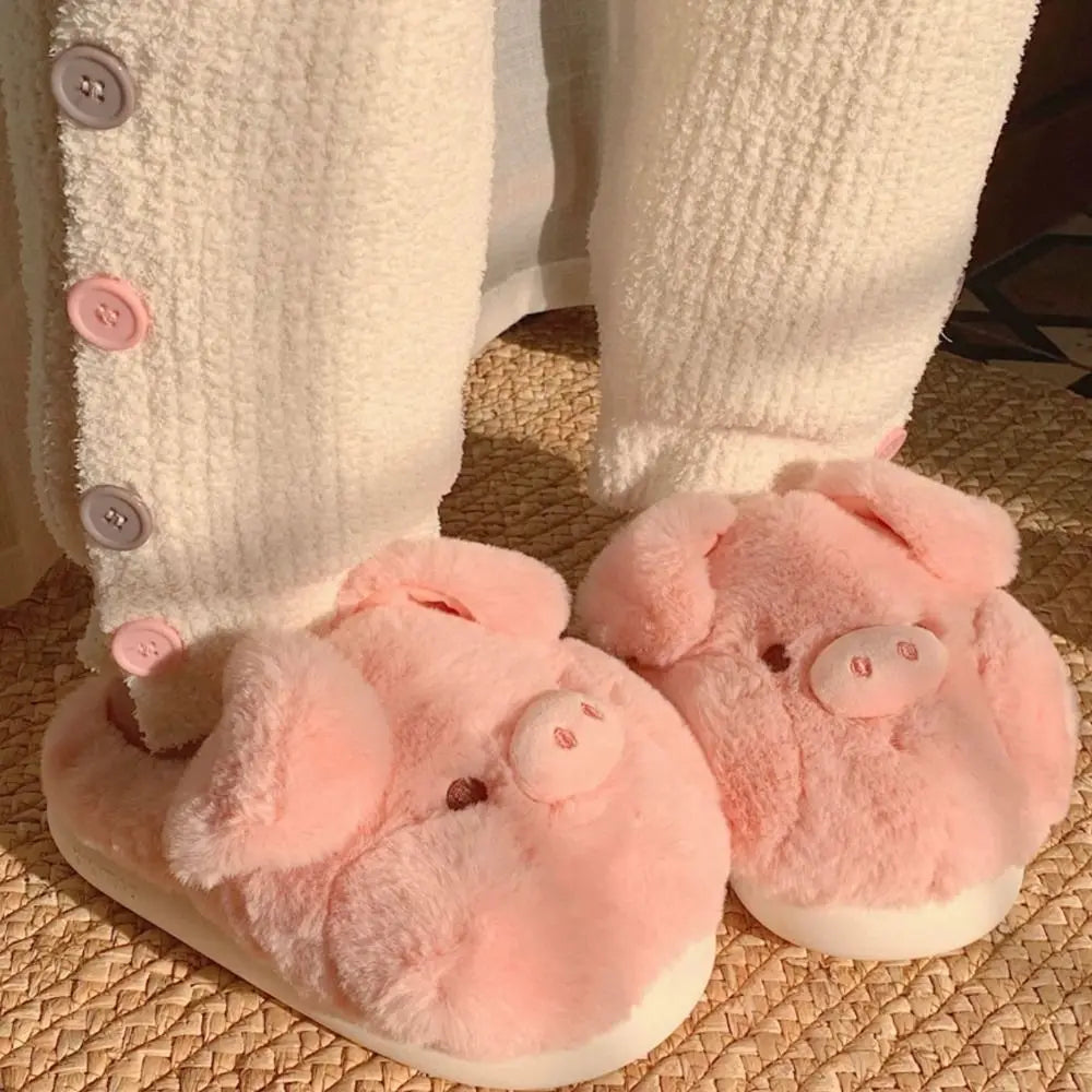 Houseshoes Homewear Pig Slippers Cartoon Thicken Winter Warm Slippers Cute Anti-slip Furry Cotton Shoes Children
