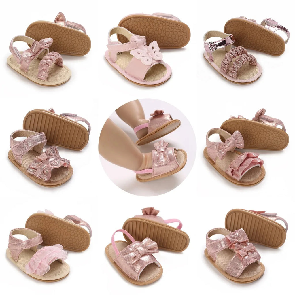 0-18M Baby Cute Preschool Summer Sandals Pink Princess Casual Soft Rubber Sole Anti slip Single Shoes Girl's Walking Shoes