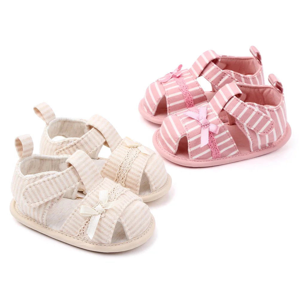 Baby Girl Soft Sandal for Spring and Summer Toe-covered Breathable Soft Light Cotton Anti-slip Toddler Girl Shoes