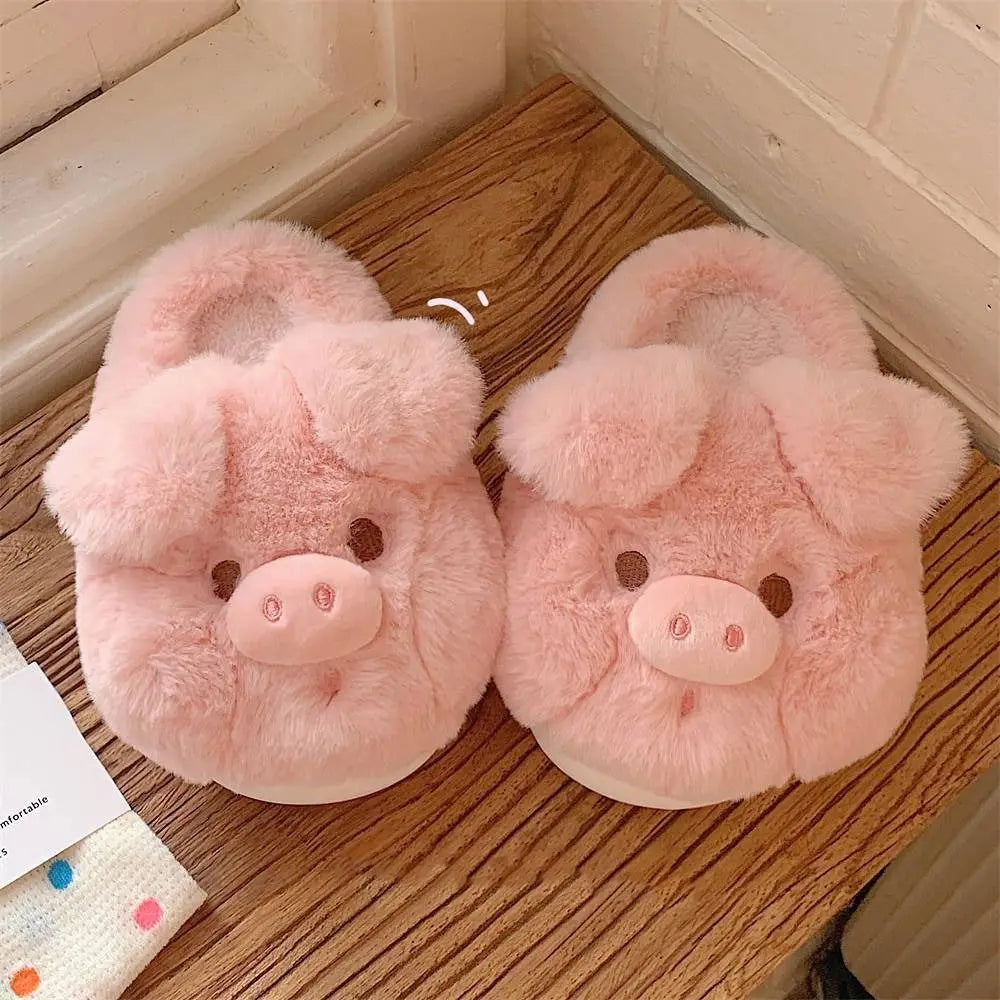 Houseshoes Homewear Pig Slippers Cartoon Thicken Winter Warm Slippers Cute Anti-slip Furry Cotton Shoes Children